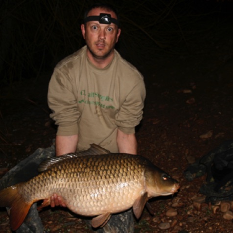 41lb common carp caught at night with sweetcorn on a private dam
